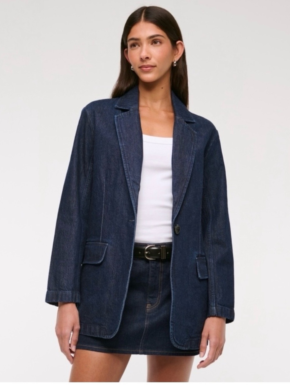 Abercrombie & Fitch Womens Size M Oversized Denim Blazer One Button Jean Jacket